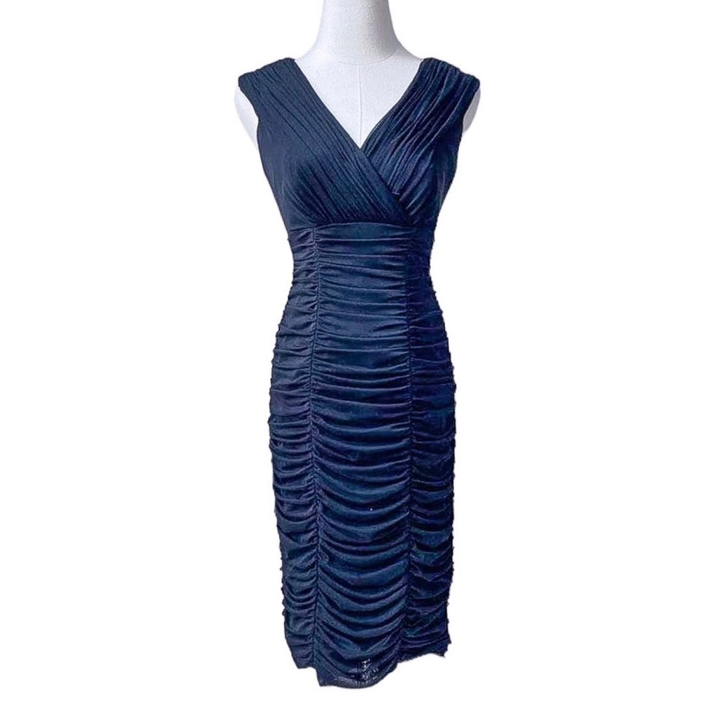 Tadashi Shoji Collection Luxury Mesh Shirred Sheath Evening Cocktail Dress